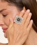 Kiraz Smoked Crystal Stoned Silver Plated Ring