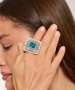 Kiraz Turquoise Crystal Stoned Silver Plated Ring
