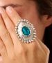 Kiraz Turquoise Crystal Stoned Silver Plated Ring