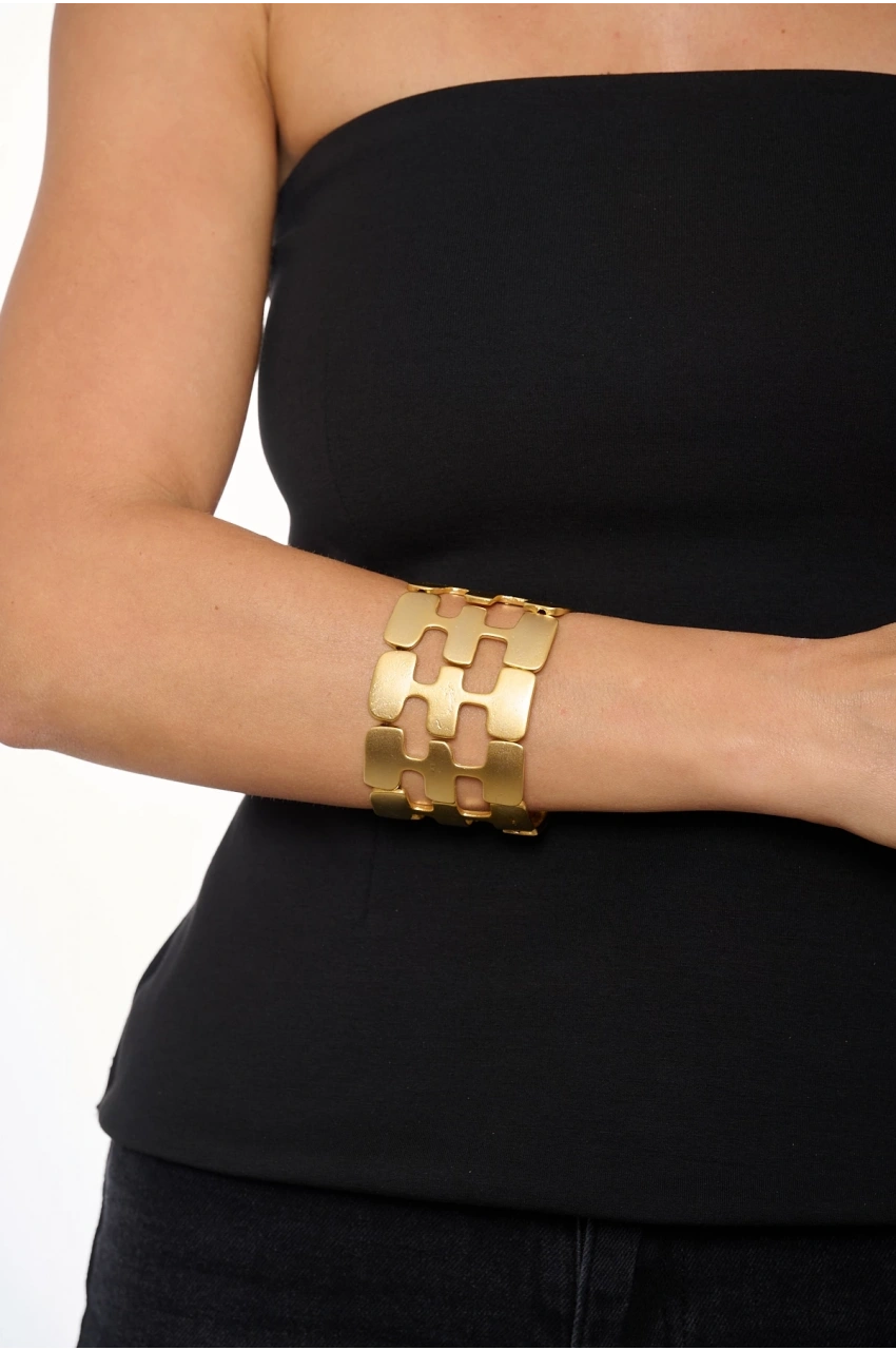 Antique Gold Plated, Expandable Elastic Chunky Cuff Bracelet