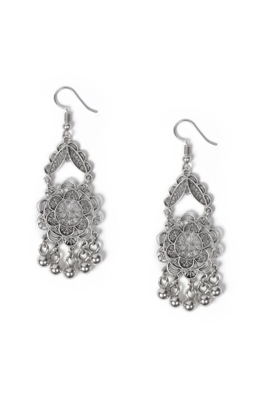 Flower and Beaded Fringe Earrings