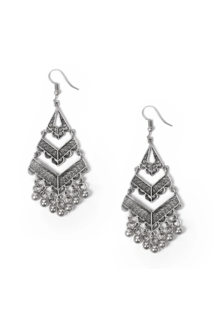 Beaded Tassel Geometric Earrings