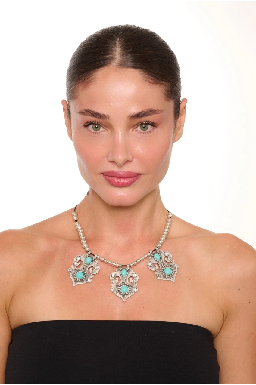 Kiraz Turquoise Stoned Silver Plated Necklace