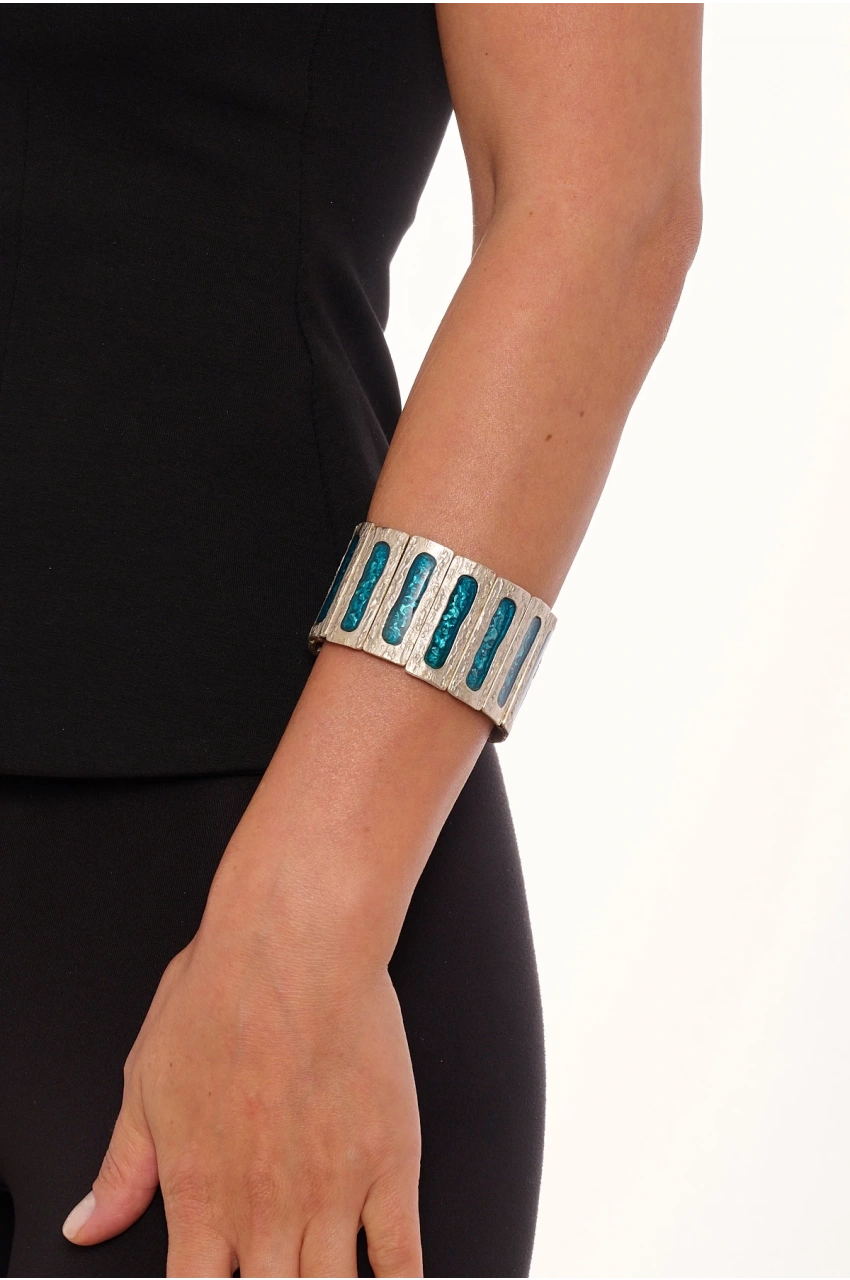 Kiraz Blue Enameled Silver Plated Bracelet