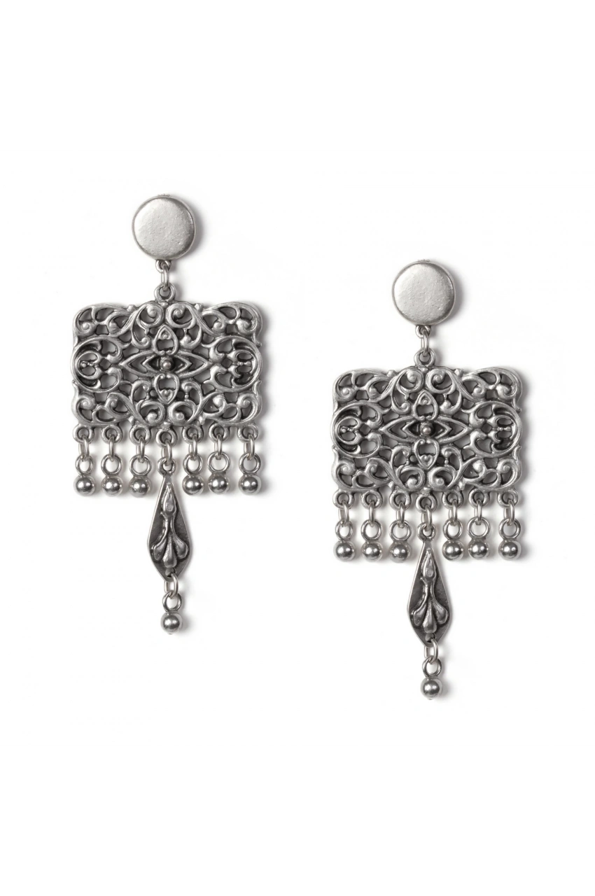 Ivy Pattern, Tassel Square Earrings