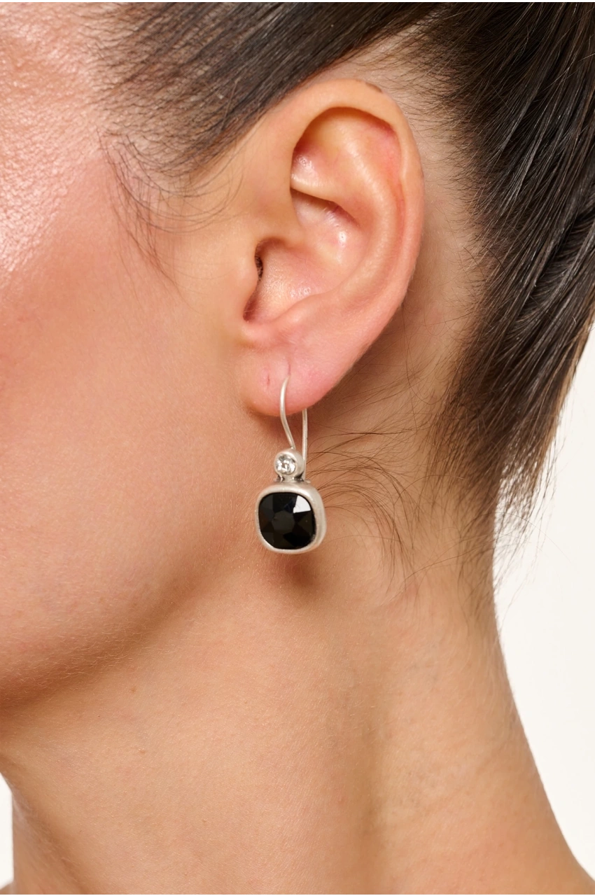 Kiraz Black Crystal Stoned Silver Plated Earring