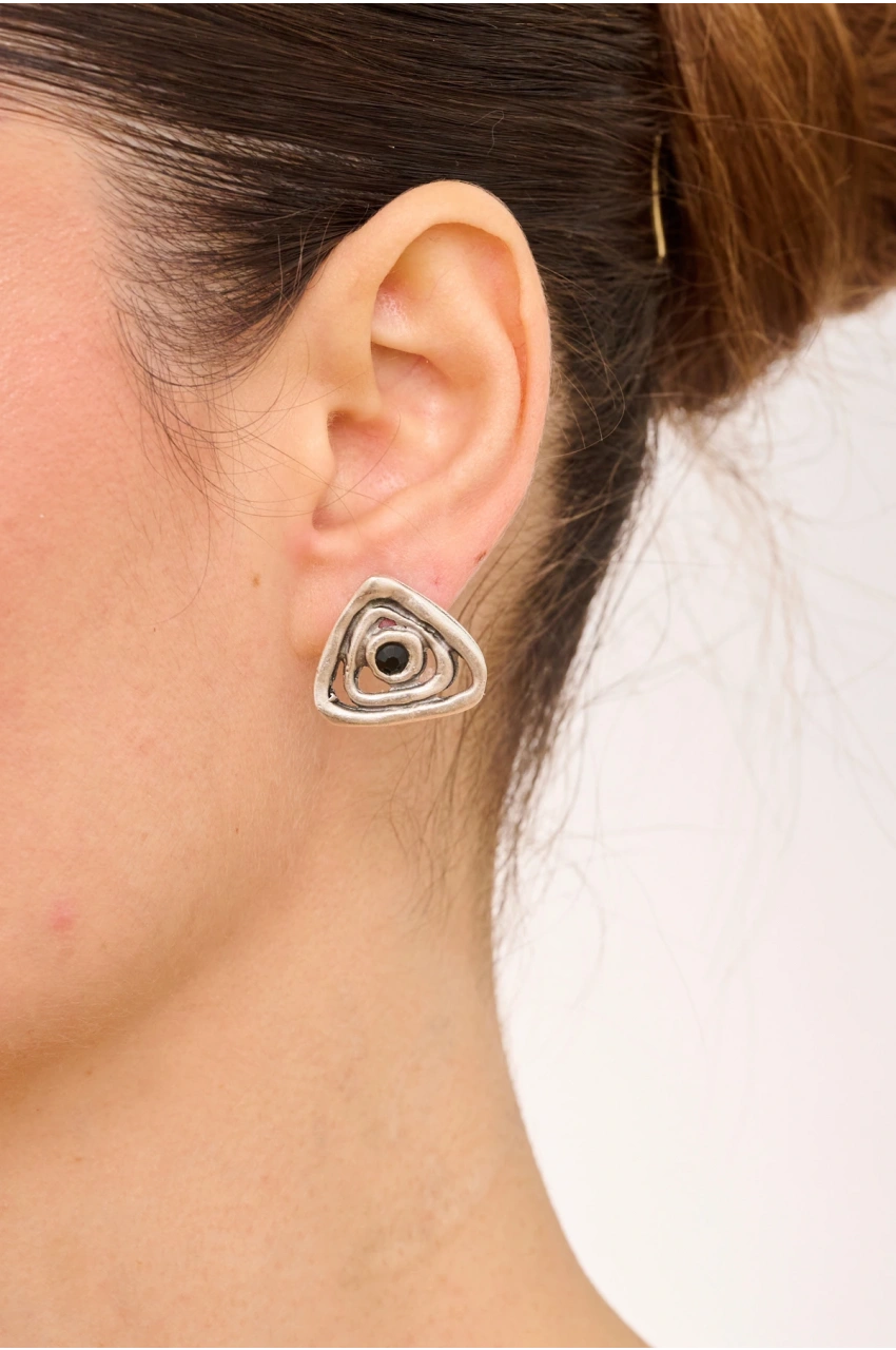 Kiraz Black Crystal Stoned Silver Plated Earring