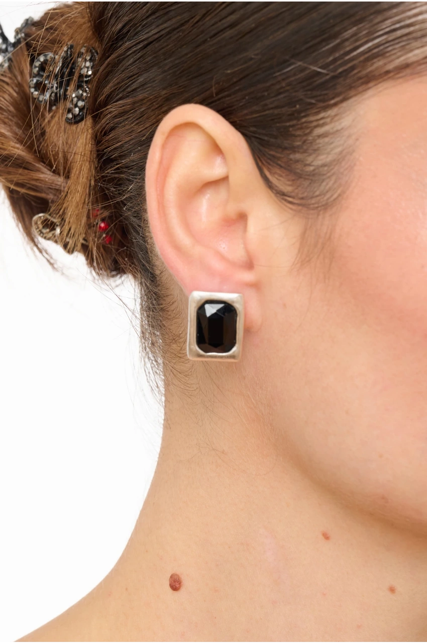 Kiraz Black Crystal Stoned Silver Plated Earring