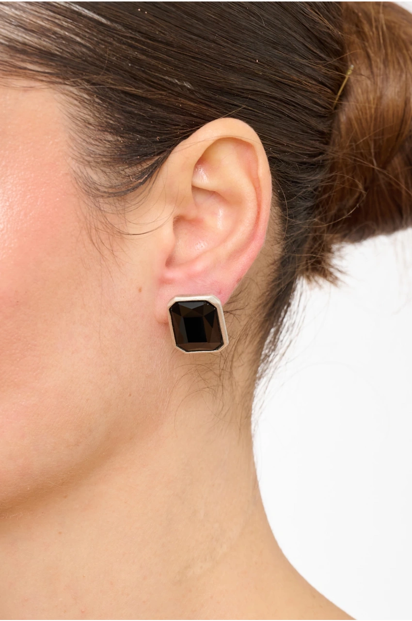 Kiraz Black Crystal Stoned Silver Plated Earring