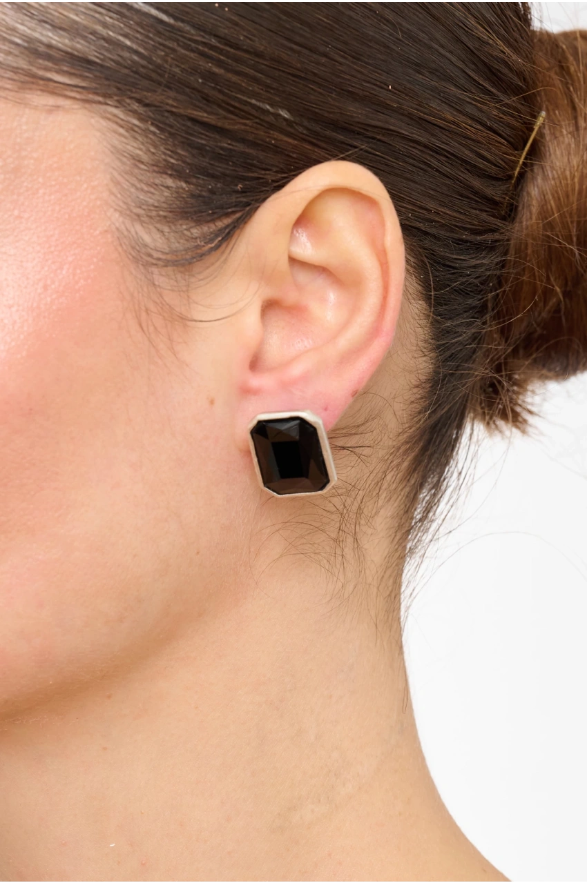 Kiraz Black Crystal Stoned Silver Plated Earring