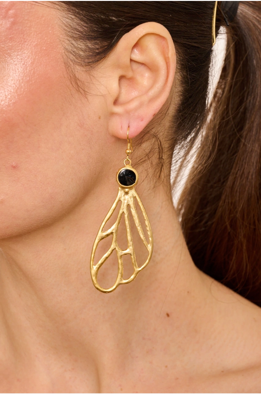 Kiraz Black Enemaled Gold Plated Earring