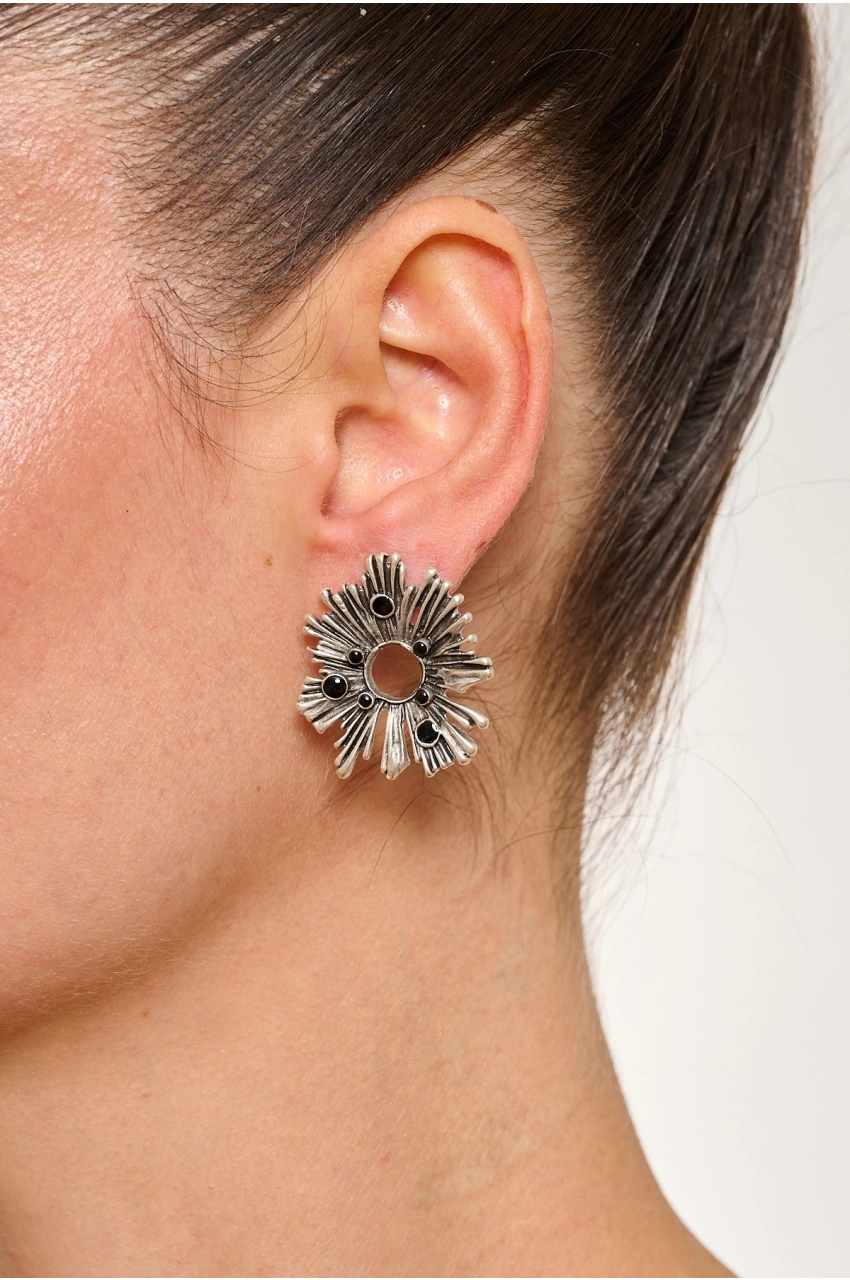 Kiraz Black Enemaled Silver Plated Earring