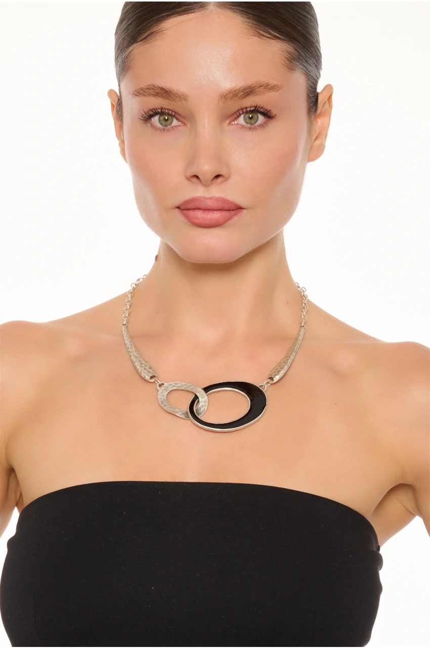 Kiraz Black Enemaled Silver Plated Necklace
