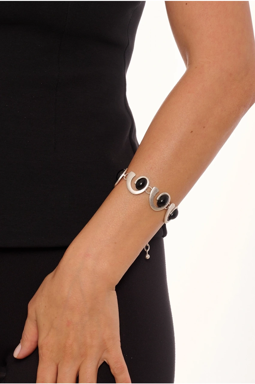 Kiraz Black Stoned Silver Plated Bracelet