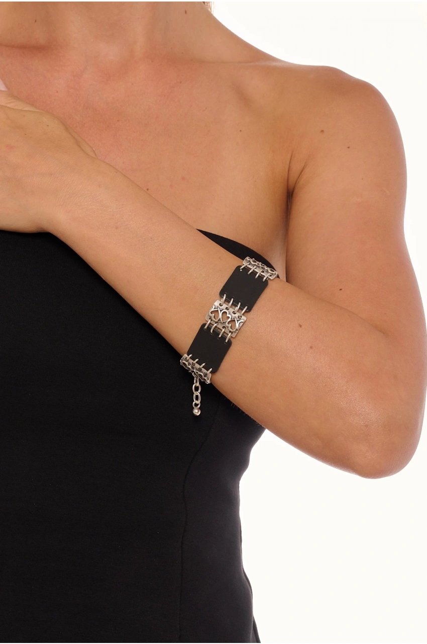 Kiraz Leather Silver Plated Bracelet