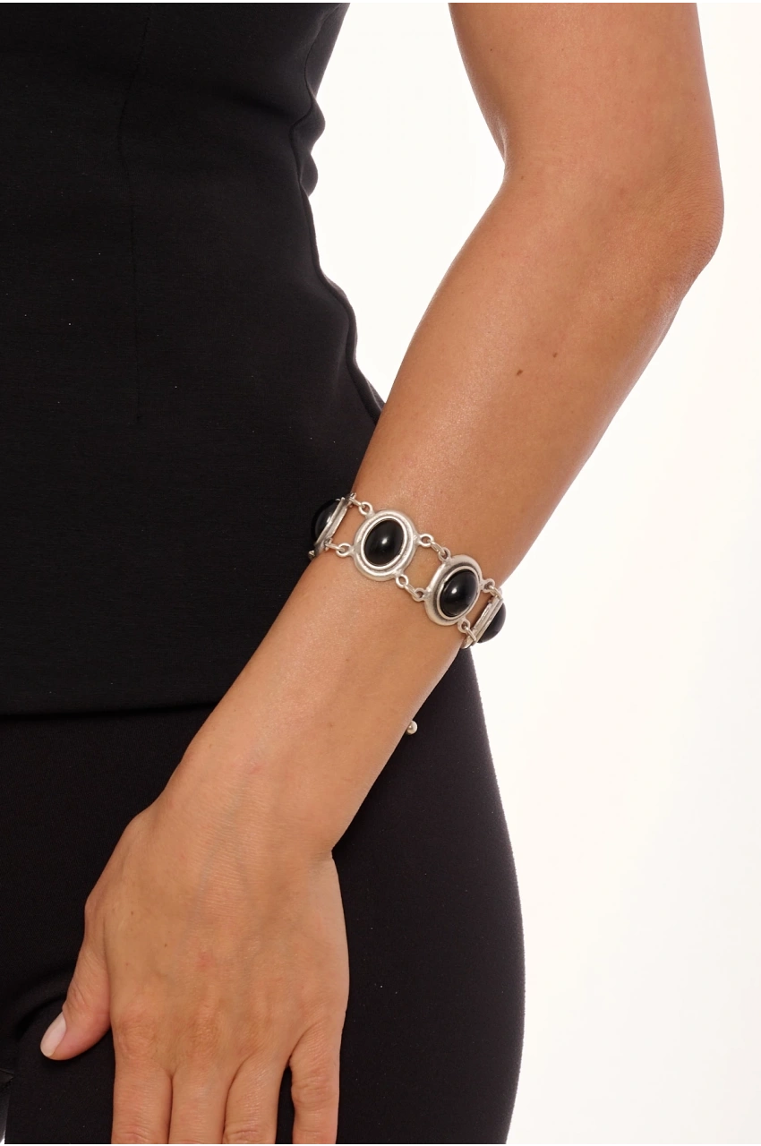 Kiraz Black Stoned Silver Plated Bracelet