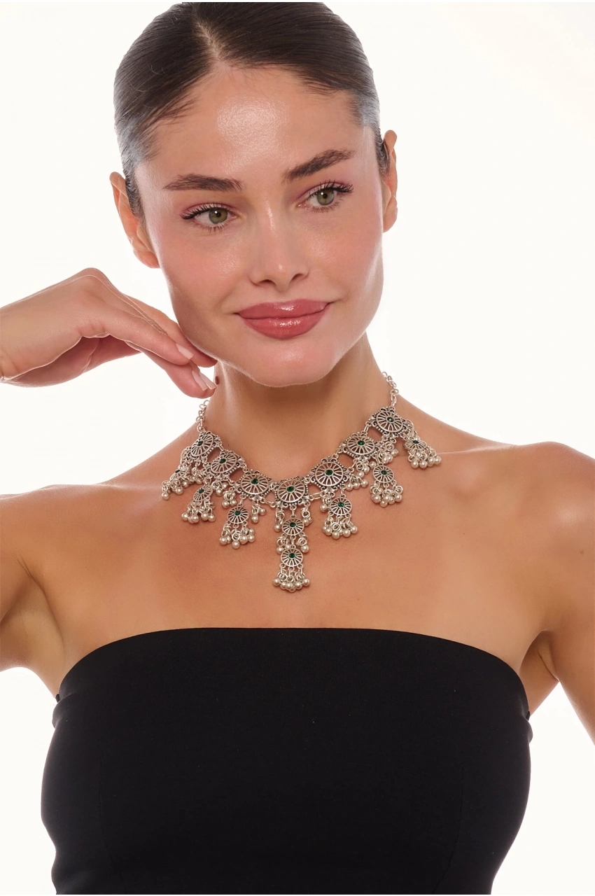 Kiraz Emerald Crystal Silver Plated Necklace