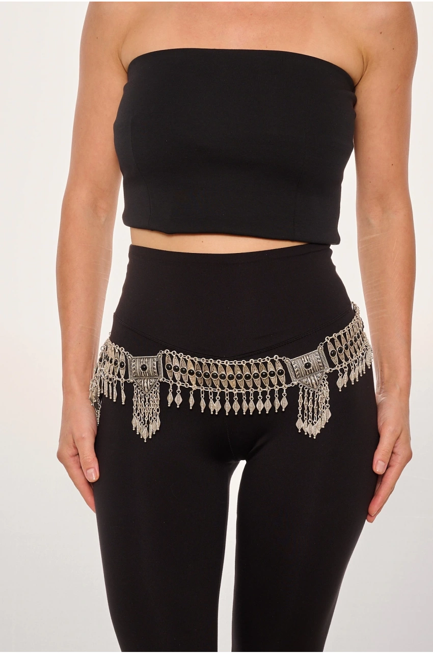 Kiraz Black Stoned Silver Plated Belt