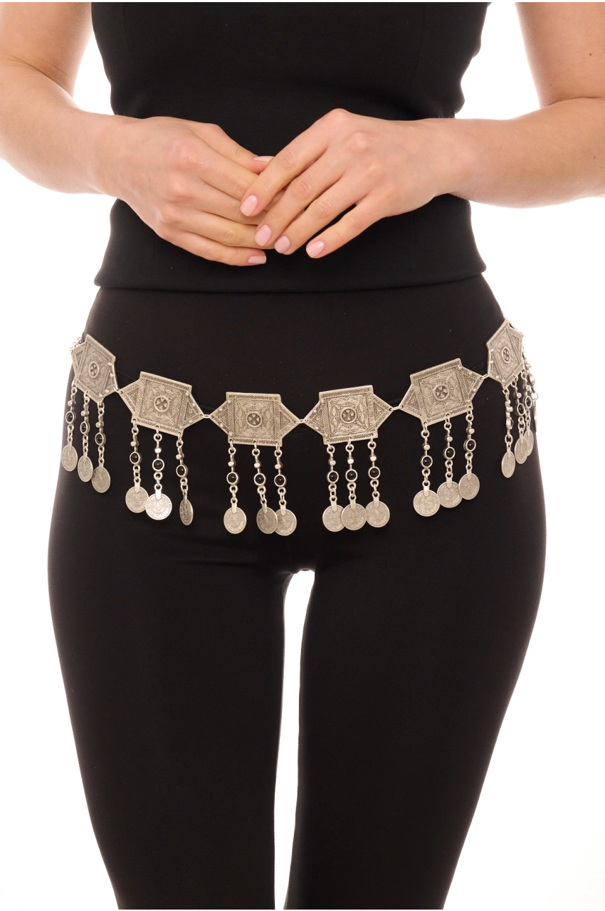 Kiraz Black Stoned Silver Plated Belt