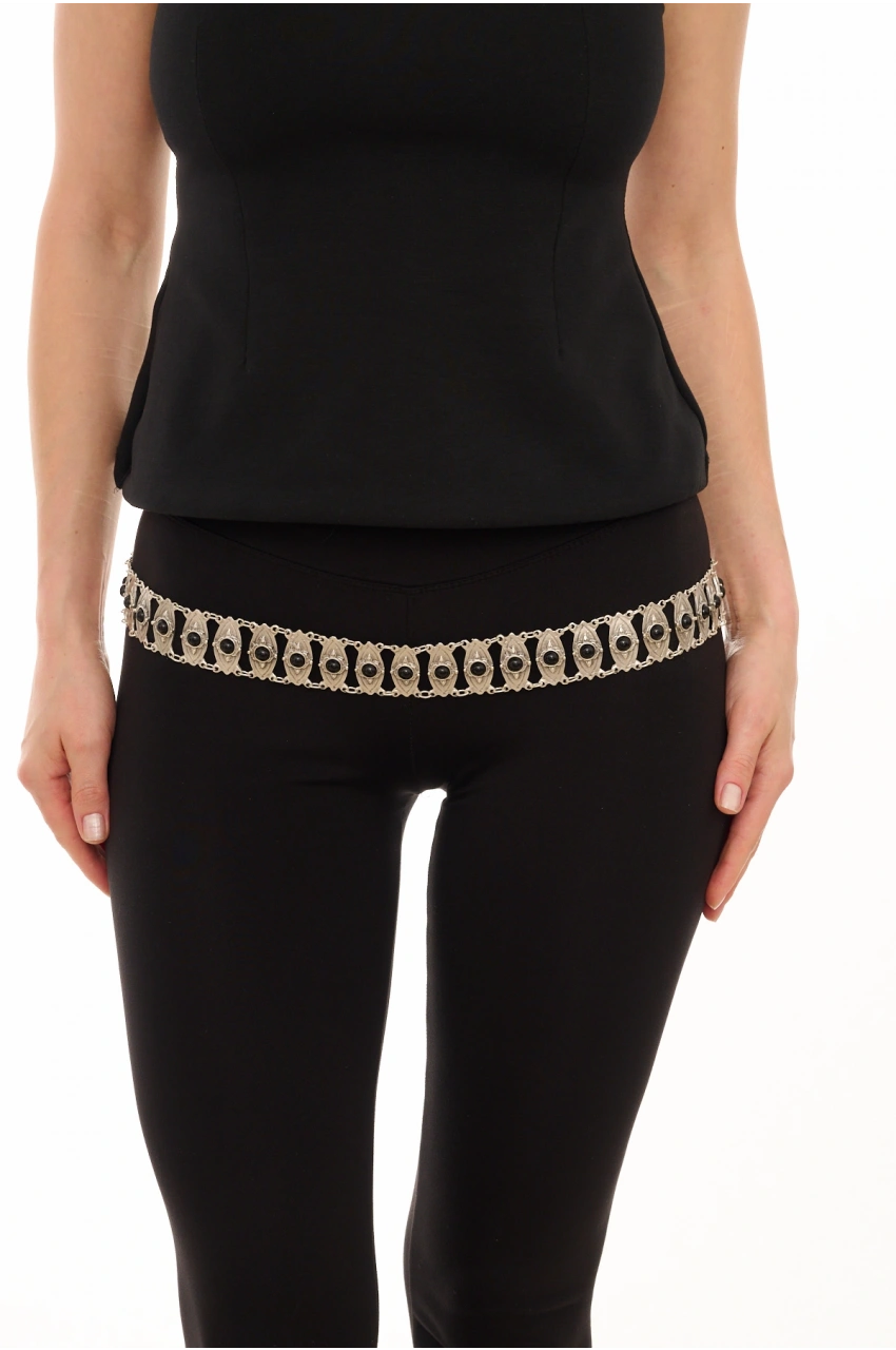 Kiraz Black Stoned Silver Plated Belt