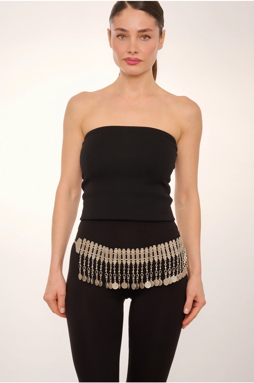 Kiraz Black Stoned Silver Plated Belt