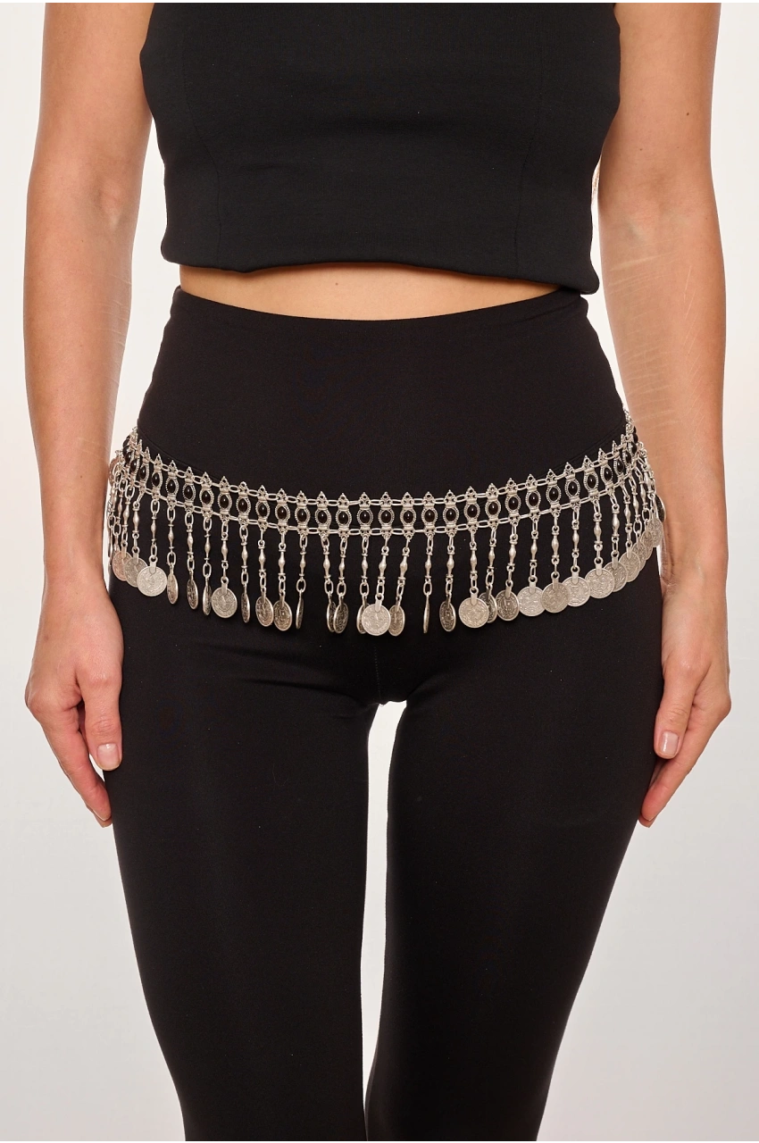 Kiraz Black Stoned Silver Plated Belt