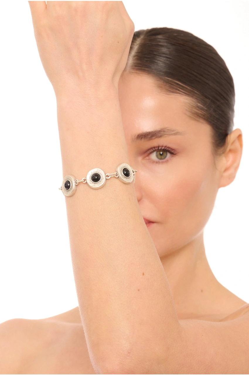 Kiraz Black Stoned Silver Plated Bracelet