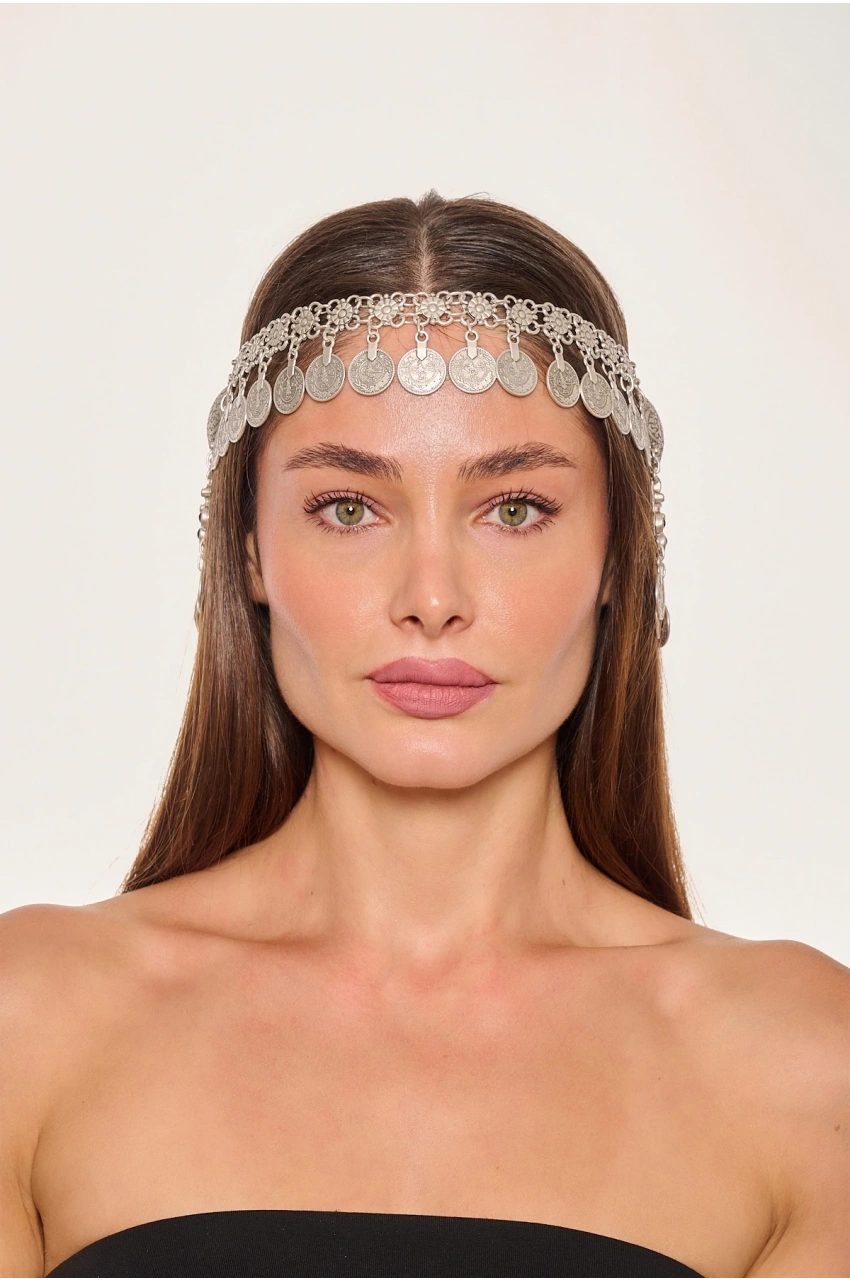 Kiraz Black Stoned Silver Plated Head Accessory