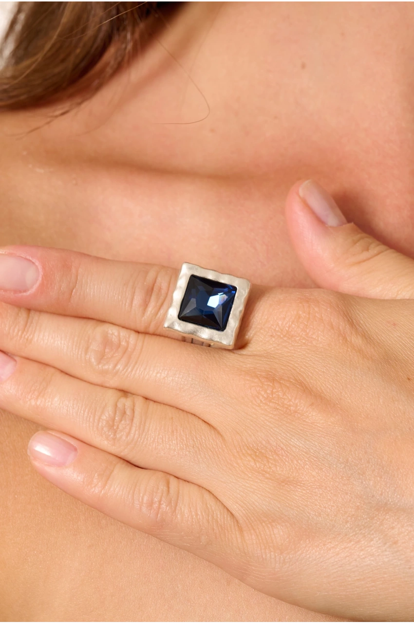 Kiraz Turquoise Crystal Stoned Silver Plated Ring