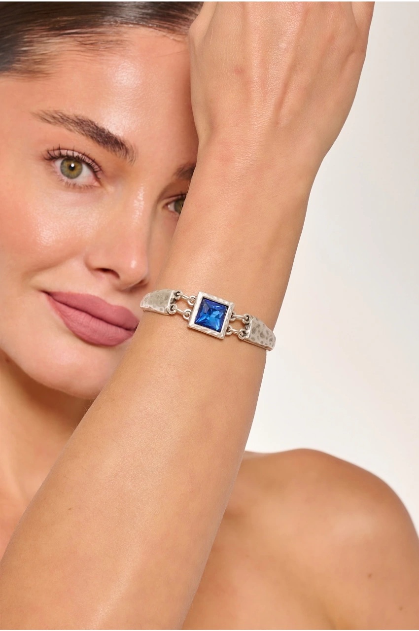 Kiraz Blue Crystal Stoned Silver Plated Bracelet