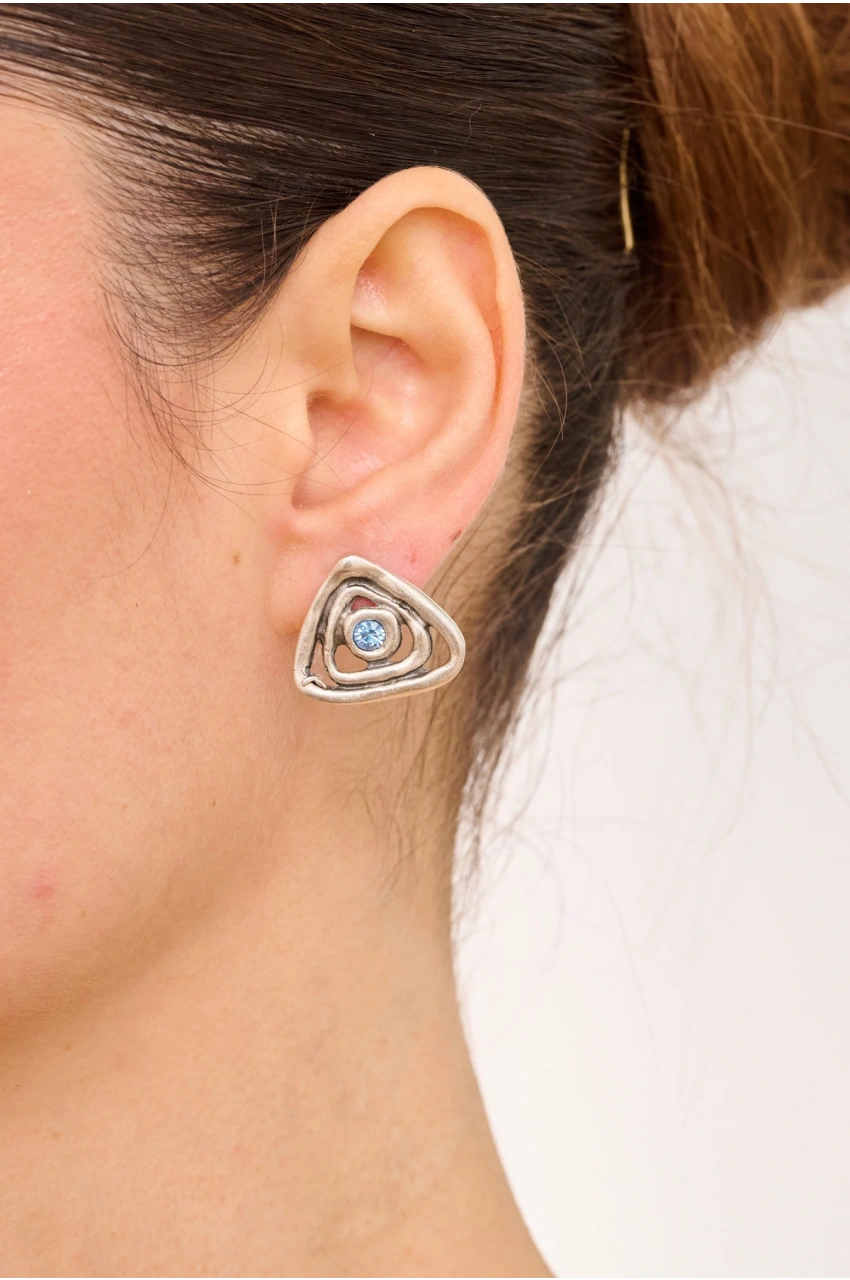 Kiraz Blue Crystal Stoned Silver Plated Earring