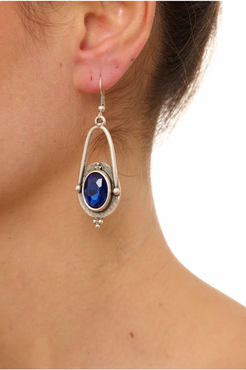 Kiraz Blue Crystal Stoned Silver Plated Earring