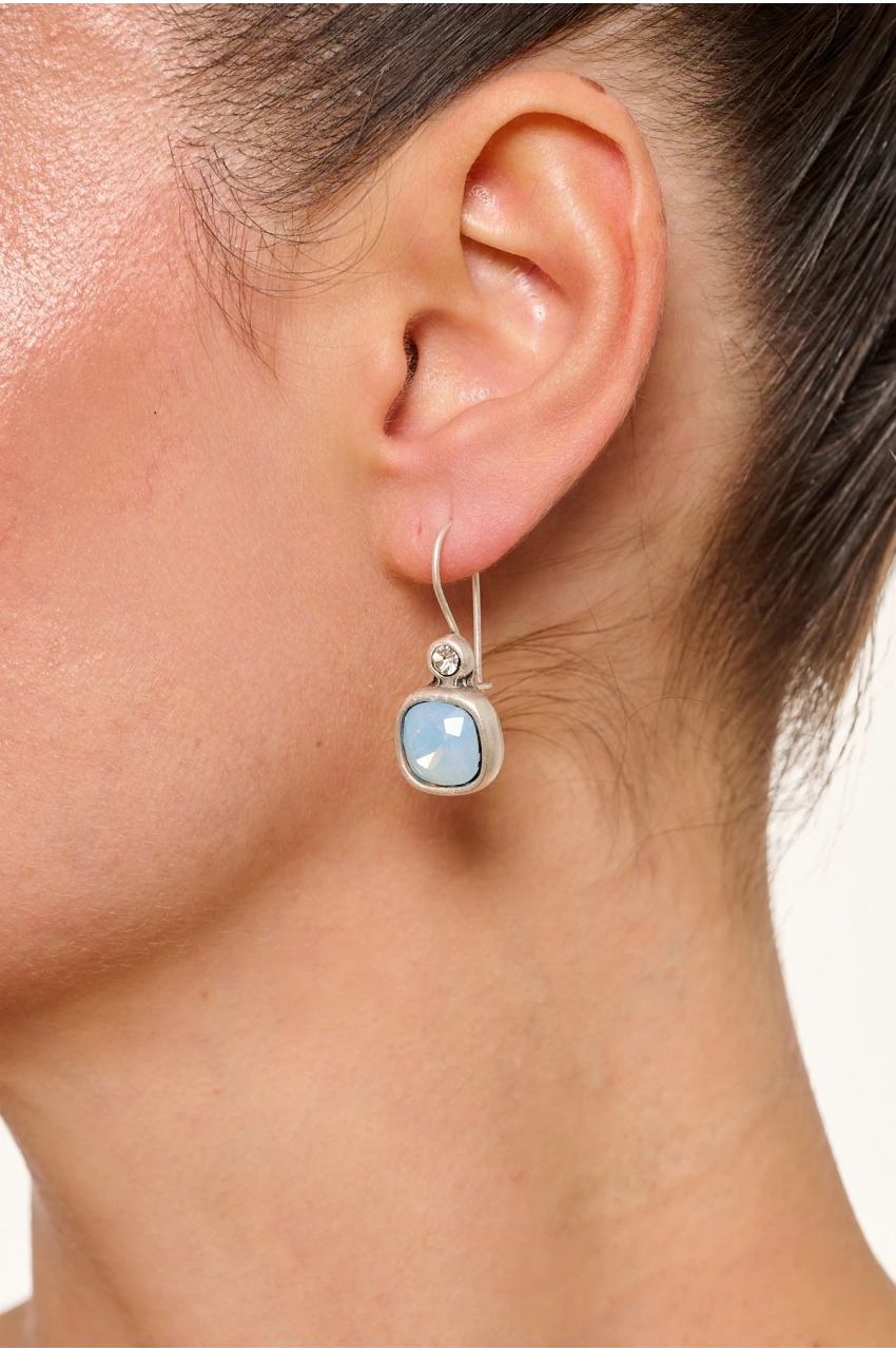 Kiraz Blue Crystal Stoned Silver Plated Earring