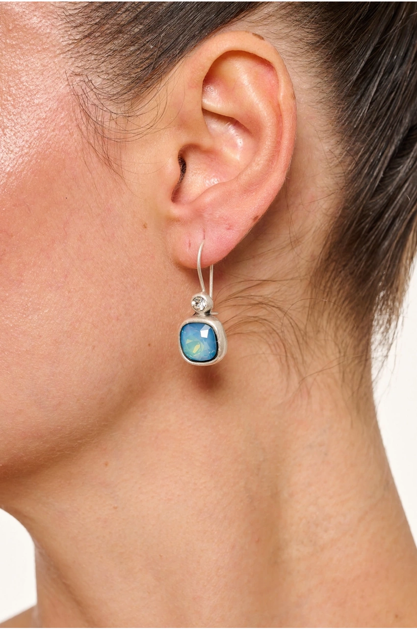 Kiraz Blue Crystal Stoned Silver Plated Earring