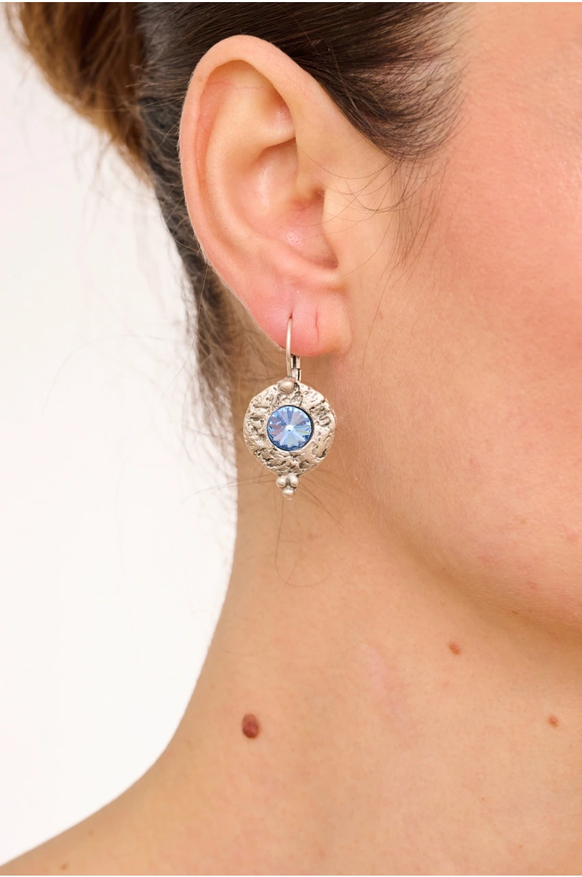 Kiraz Blue Crystal Stoned Silver Plated Earring