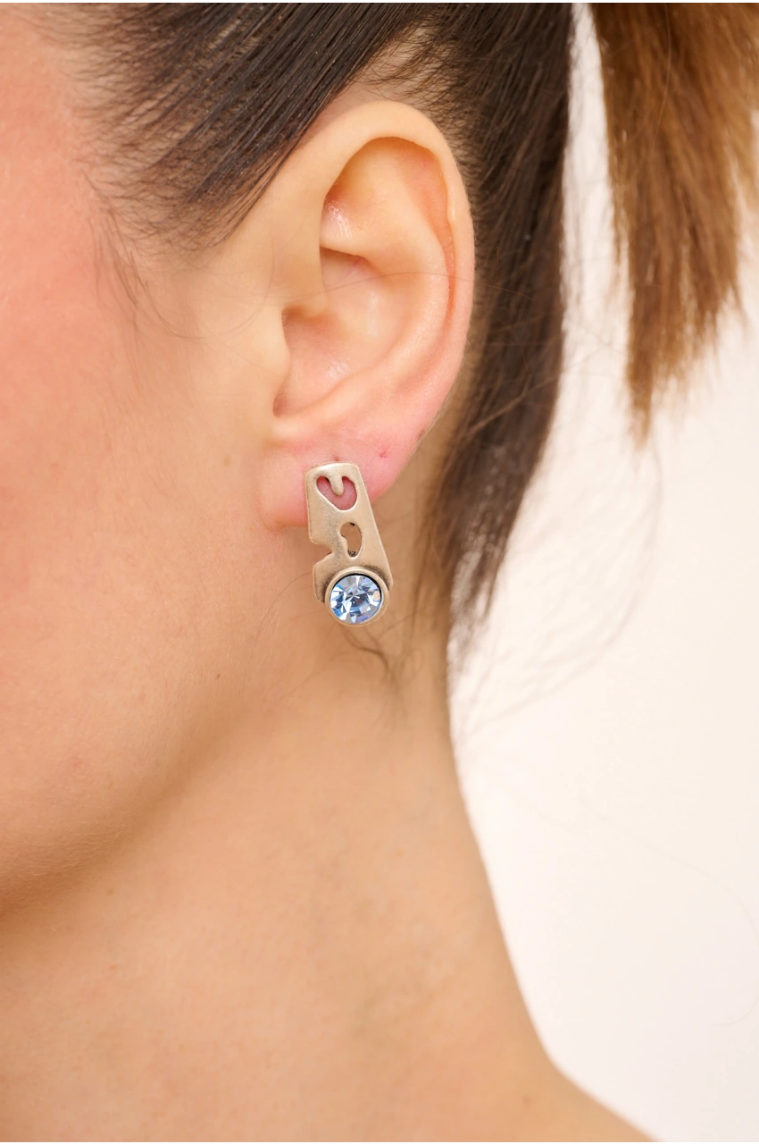 Kiraz Blue Crystal Stoned Silver Plated Earring