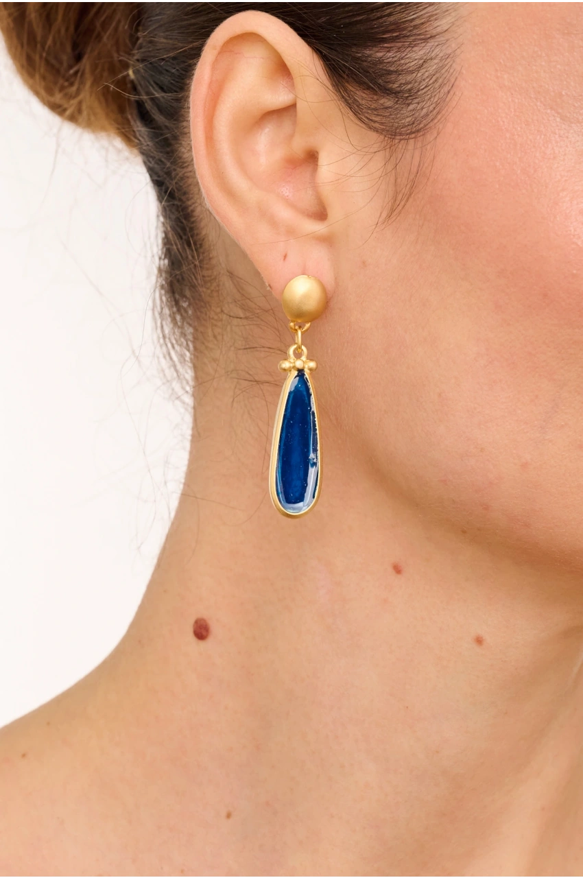 Kiraz Blue Enameld Gold Plated Earring