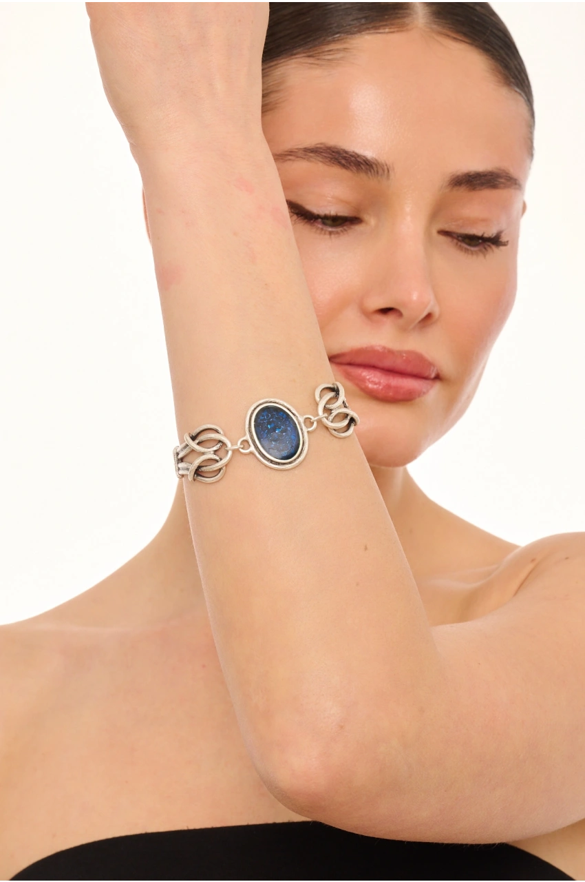 Kiraz Blue Enameld Silver Plated Bracelet