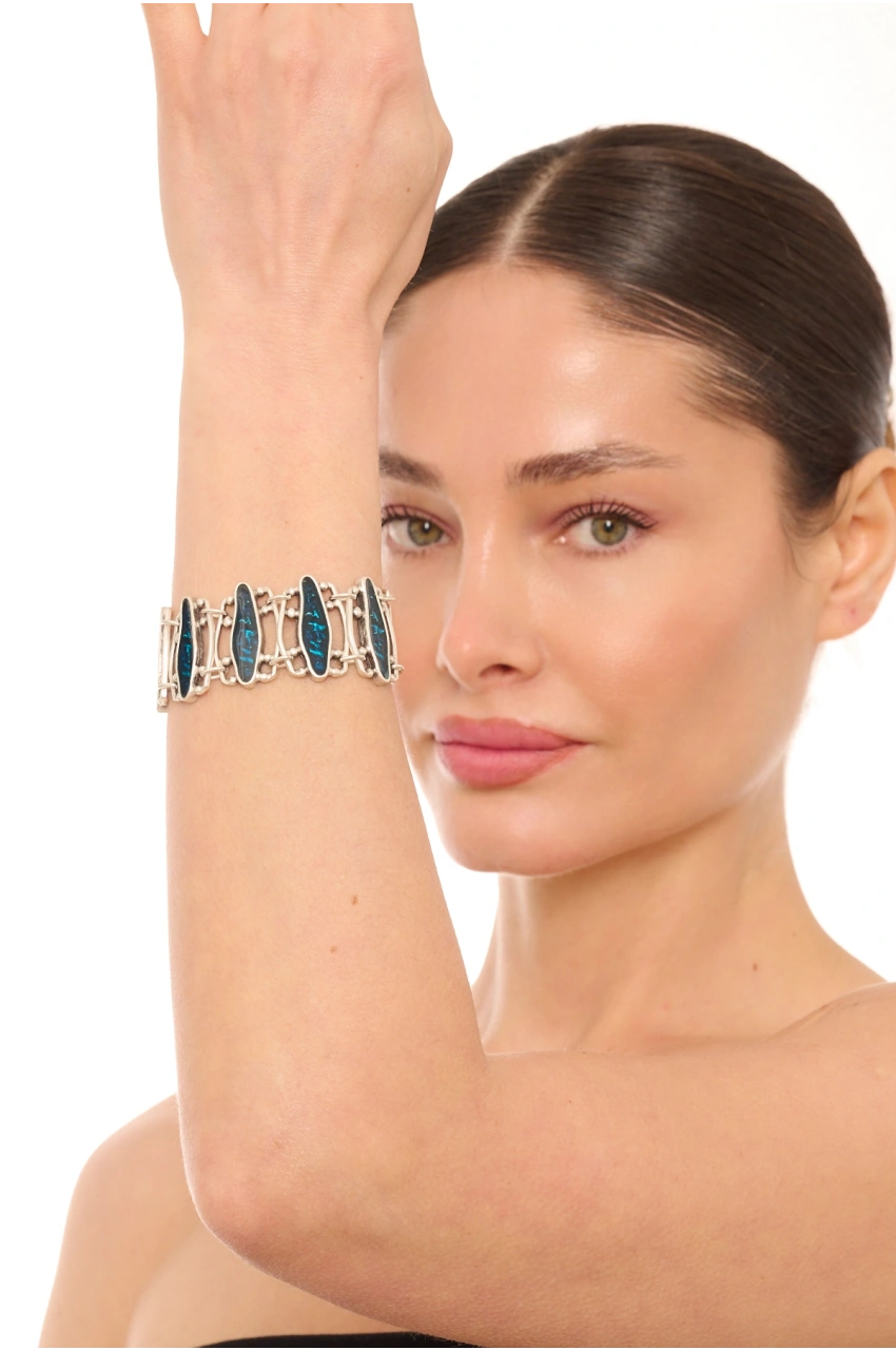 Kiraz Blue Enameld Silver Plated Bracelet