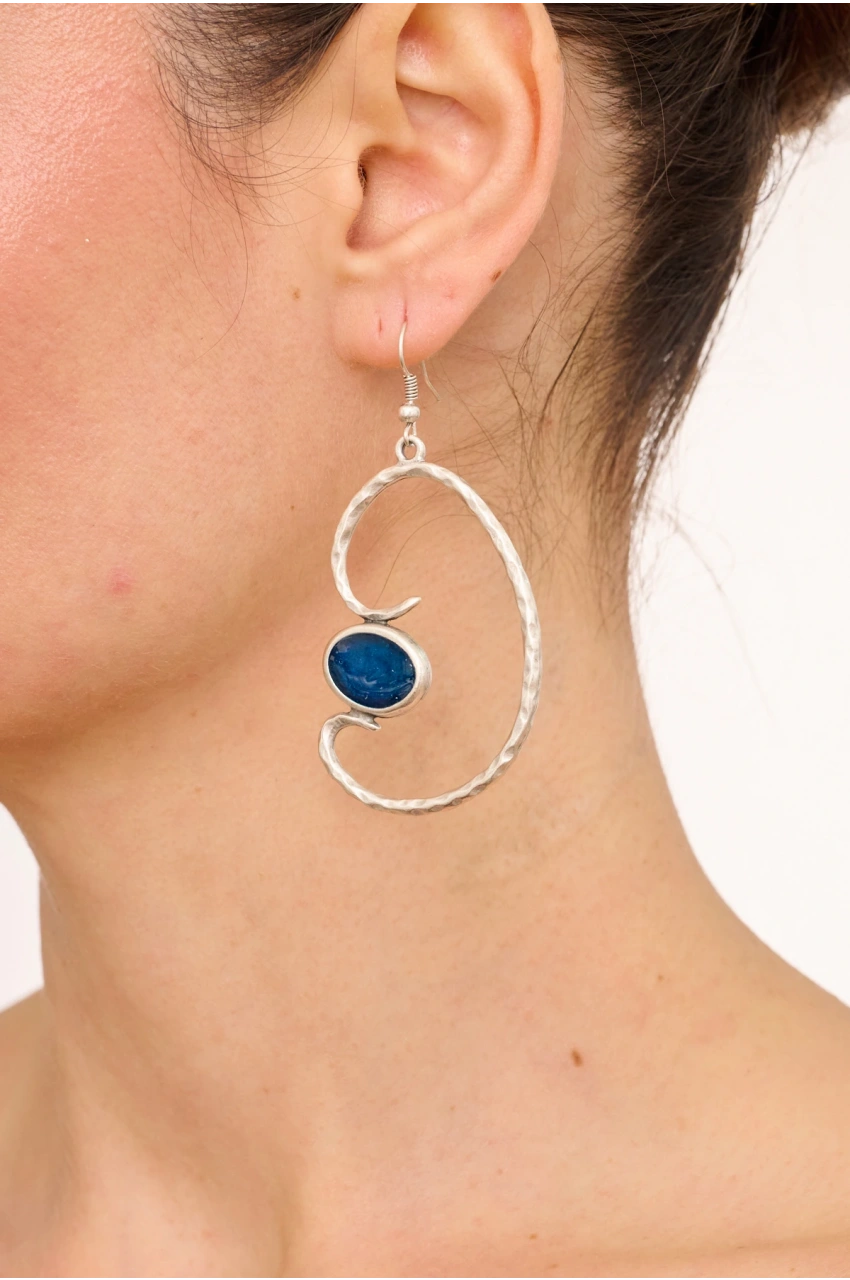 Kiraz Blue Enameld Silver Plated Earring