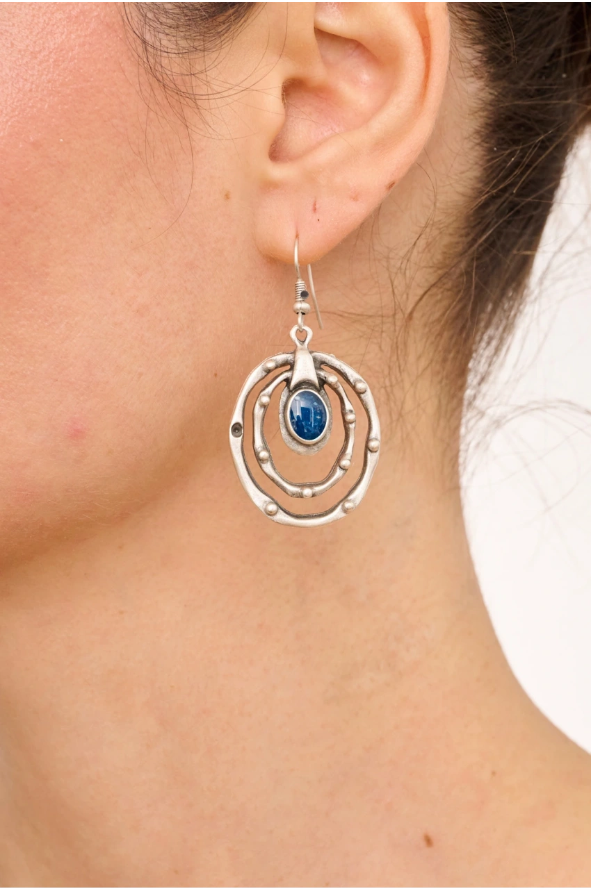 Kiraz Blue Enameld Silver Plated Earring