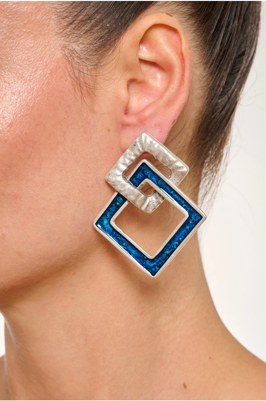 Kiraz Blue Enameld Silver Plated Earring