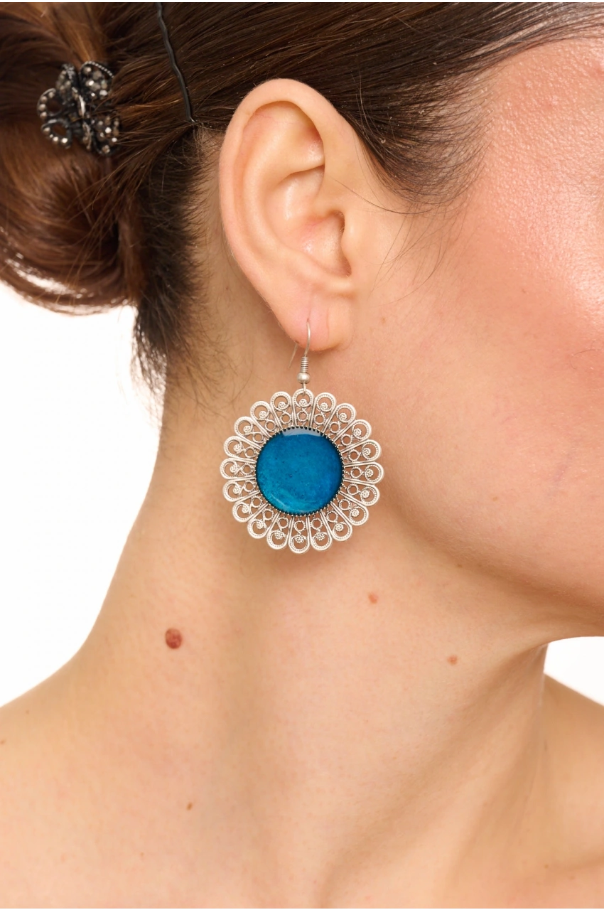 Kiraz Blue Enameld Silver Plated Earring