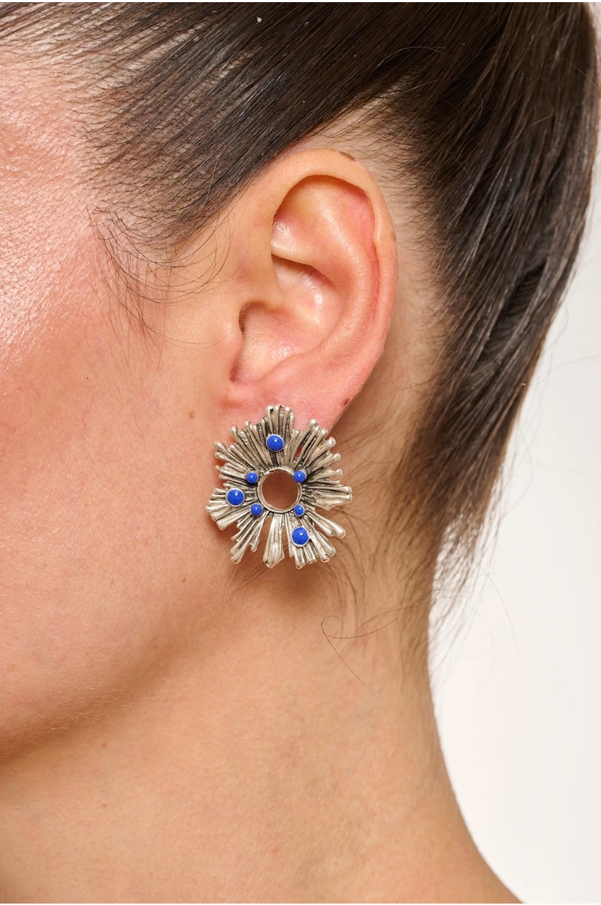 Kiraz Blue Enameld Silver Plated Earring