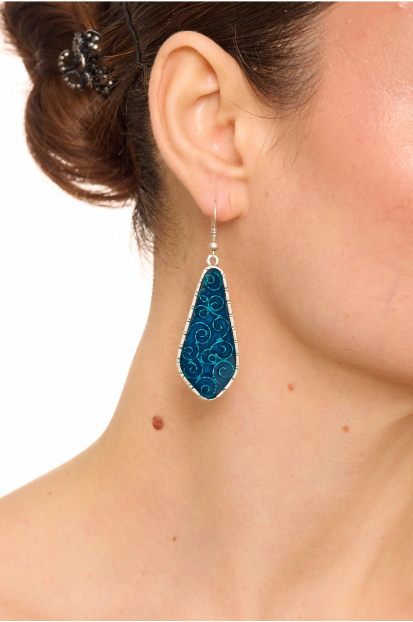 Kiraz Blue Enameld Silver Plated Earring
