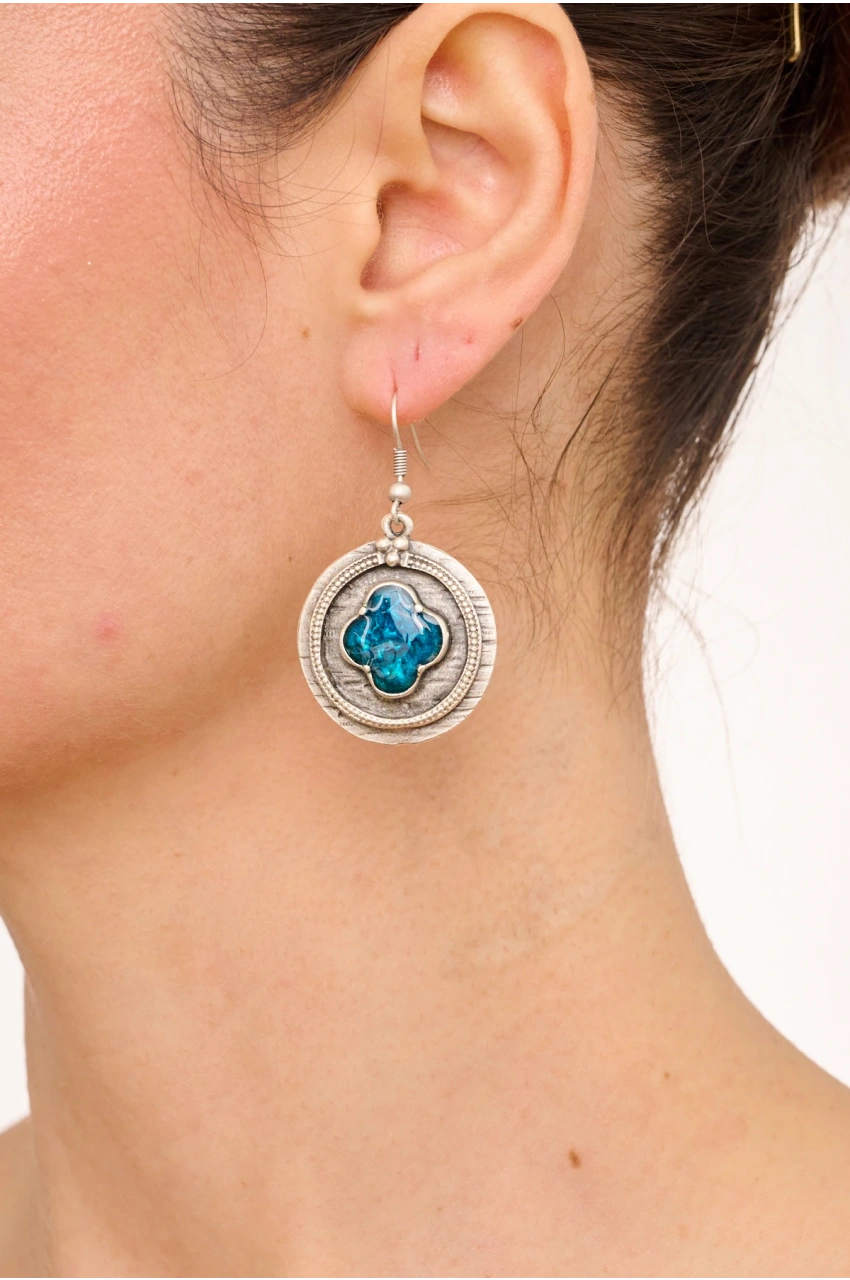 Kiraz Blue Enameld Silver Plated Earring