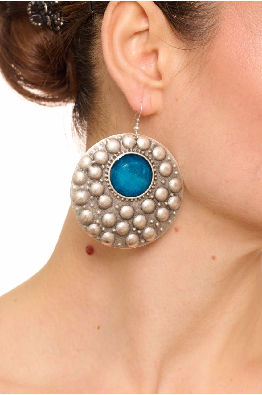 Kiraz Blue Enameld Silver Plated Earring