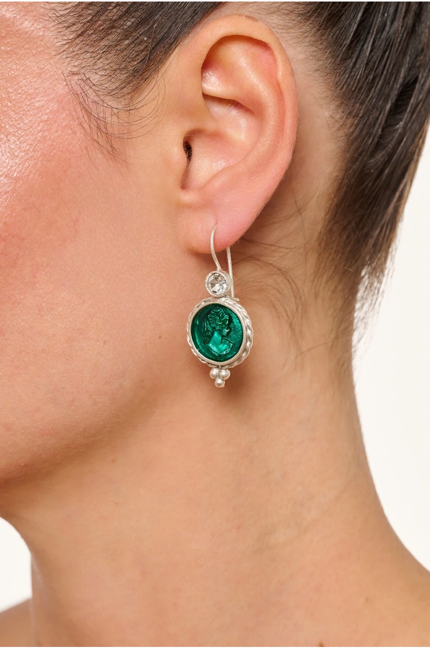 Kiraz Blue Enameld Silver Plated Earring