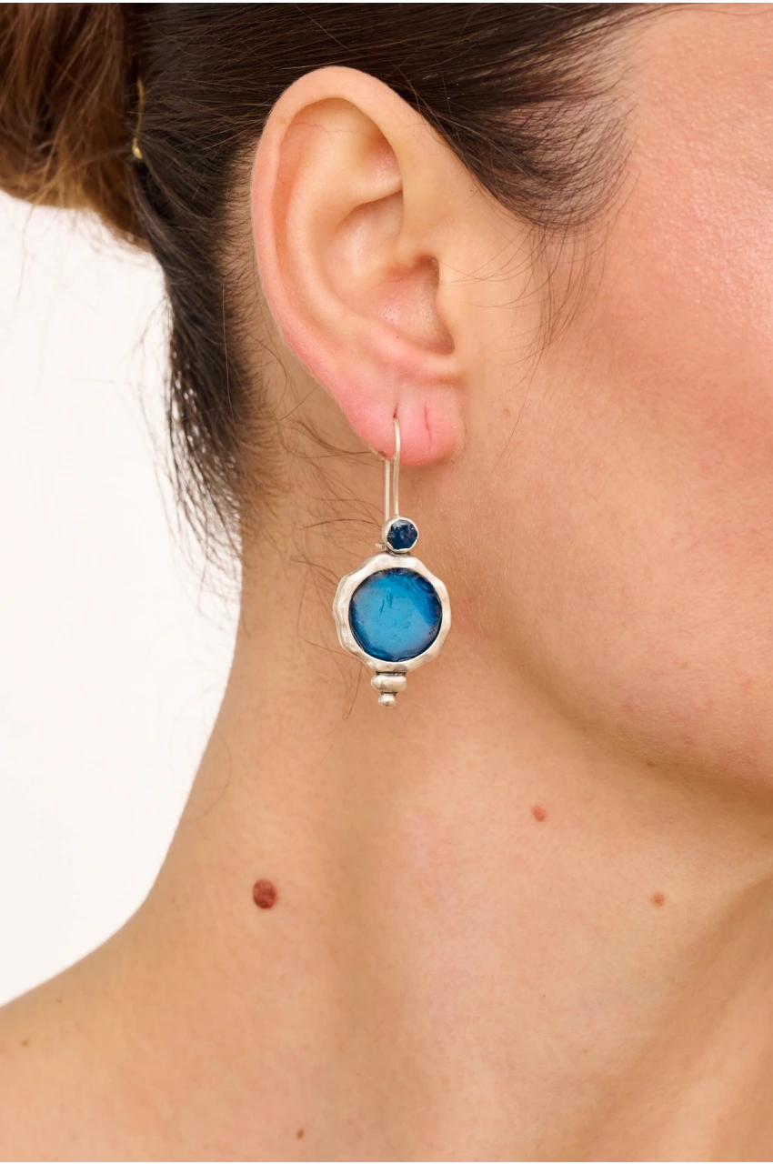 Kiraz Blue Enameld Silver Plated Earring