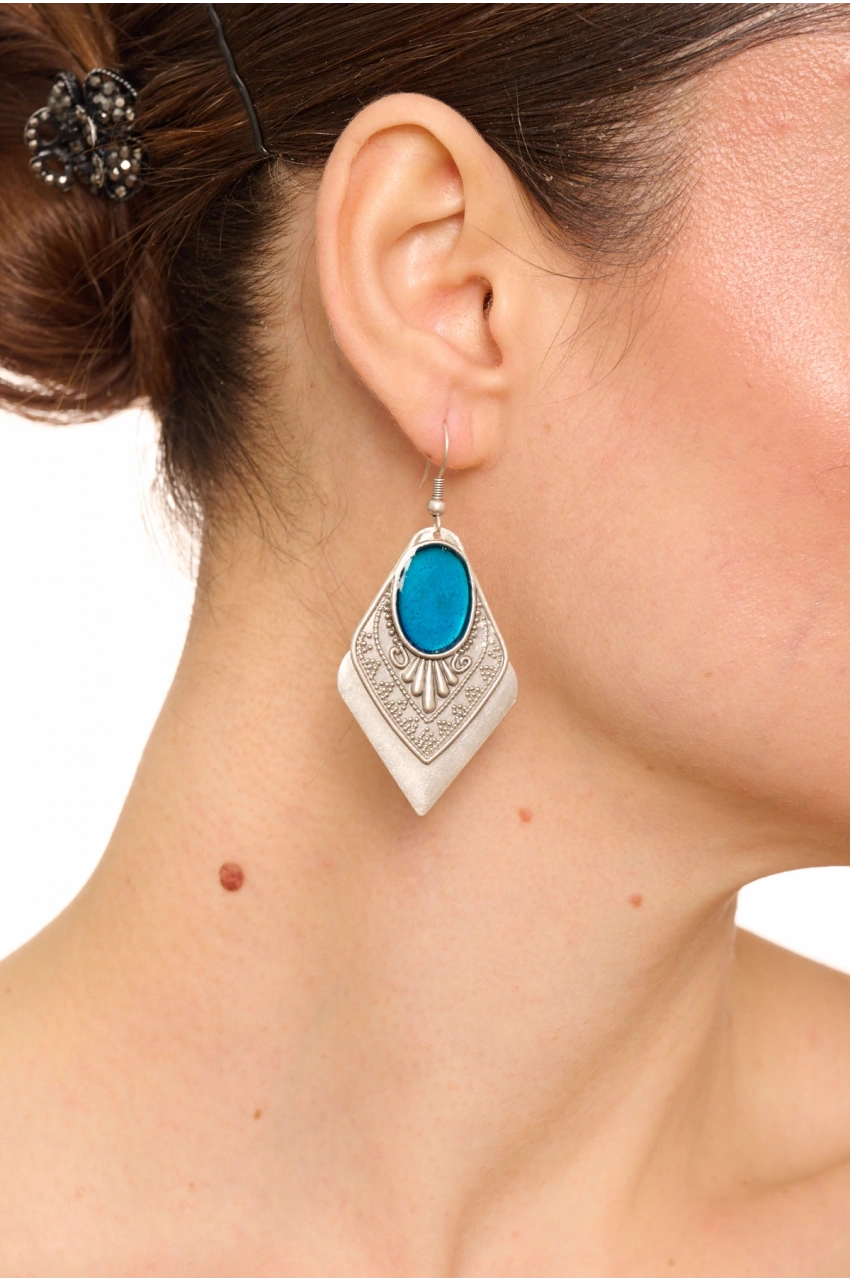 Kiraz Blue Enameld Silver Plated Earring
